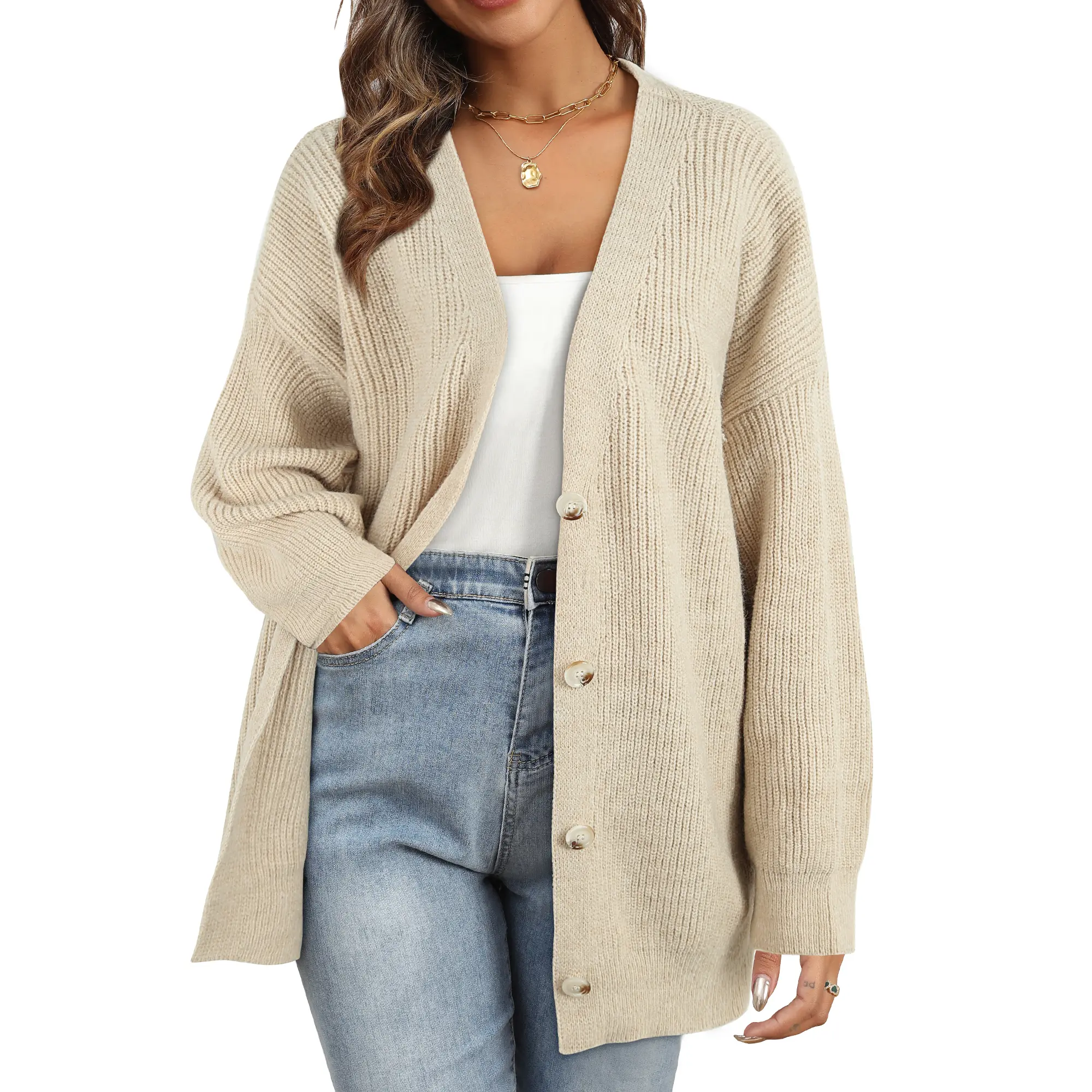 Sese Code Open Front Cardigan Oversized Button V Neck Loose Fit Sweaters Lightweight Soft