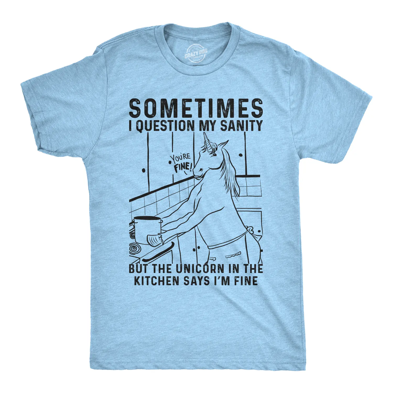 Mens Sometimes I Question My Sanity But The Unicorn T Shirt Funny Fantasy Top Mens Funny T Shirts Cool Vintage Fashion T-Shirt Gift Classic Menswear Funny Unicorn Short Sleeve Novelty Tees for Guys Light Blue