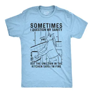Mens Sometimes I Question My Sanity But The Unicorn T Shirt Funny Fantasy Top Mens Funny T Shirts Cool Vintage Fashion T-Shirt Gift Classic Menswear Funny Unicorn Short Sleeve Novelty Tees for Guys Light Blue