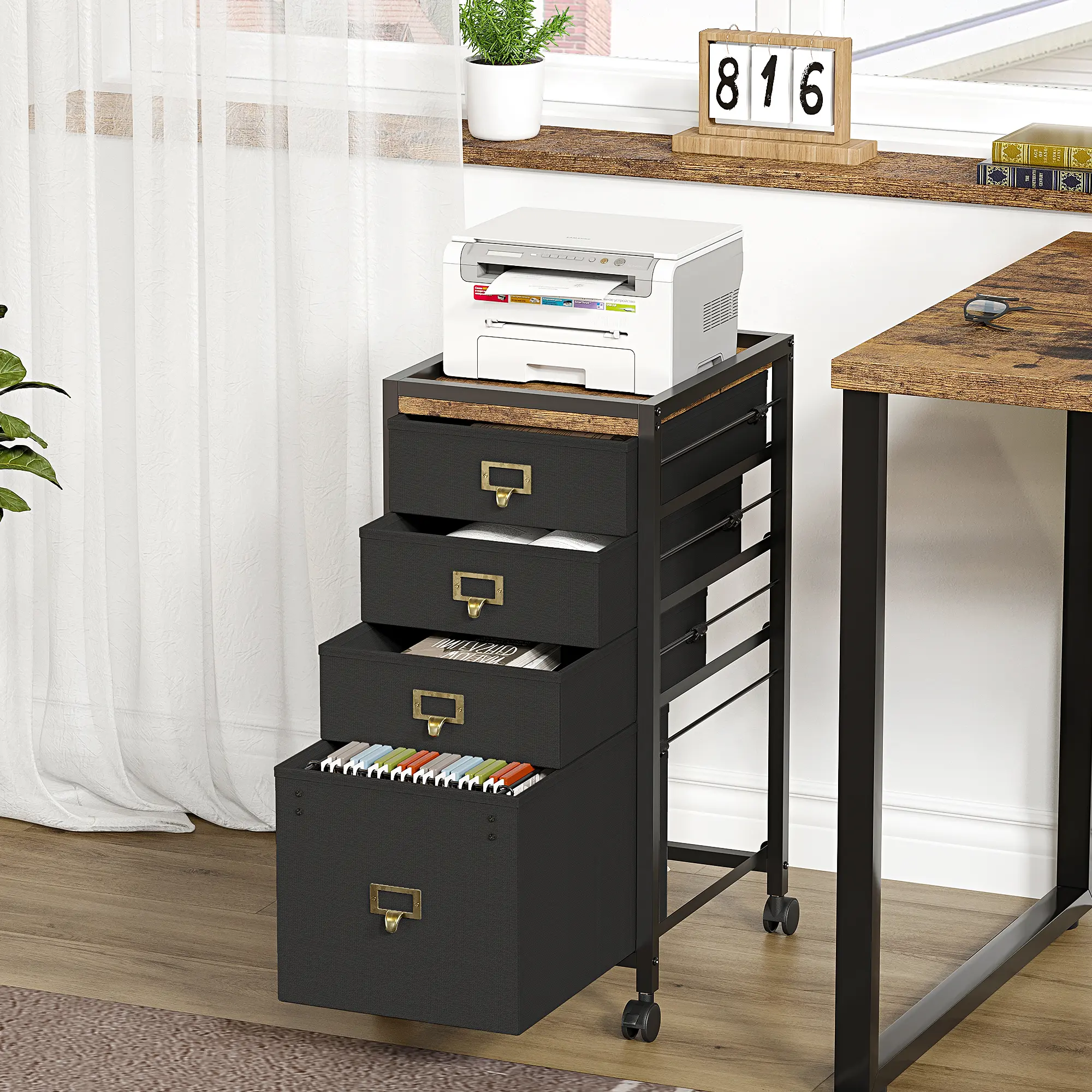 Vertical Mobile File Cabinet for Home Office, Choice of 2, 3, or 4 Fabric Drawers, Rolling Under Desk Storage for Letter A4 Documents, Compact and Sturdy