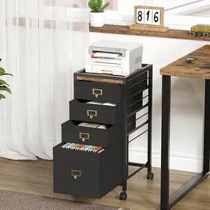 Vertical Mobile File Cabinet for Home Office, Choice of 2, 3, or 4 Fabric Drawers, Rolling Under Desk Storage for Letter A4 Documents, Compact and Sturdy