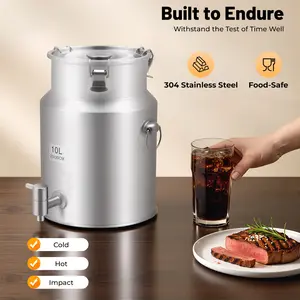 304 Stainless Steel Beverage Dispenser Silver 7.87x11.81In 2.64Gal Leak Proof Easy Clean Portable with Spigot for Home Party Kitchen Storage Lovers Home Cooks
