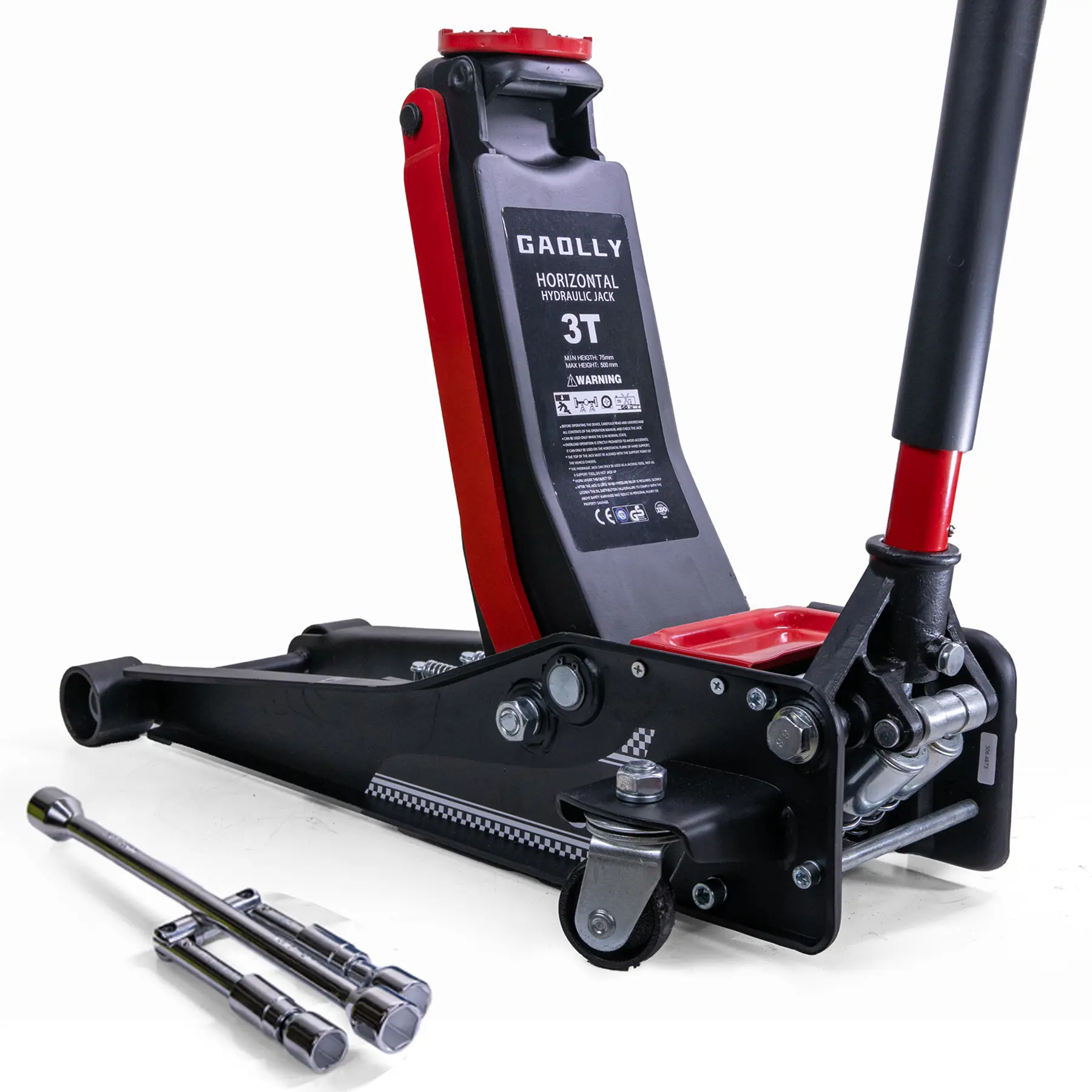 3 Ton Low Profile Heavy-Duty Steel Racing Floor Jack with Dual Pistons Quick Lift Pump & Lug Wrench Lifting Range 3.35"-19.69" for Car Repair Tool