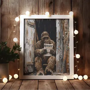 Vintage Bigfoot Sasquatch Print, Funny Camper Deer Hunting Fishing poster, Outhouse Artwork Bathroom Wall Art Decor, Gift for Him Birthday, Frameless