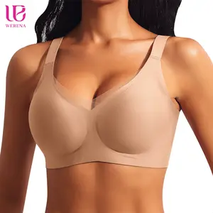 Werena Wireless Bras for Women Mesh Crossover Bras Seamless Full Coverage No Underwire Comfortable Supportive Everyday Bra with Adjustable Shoulder Straps & Extra Extender - Vneck