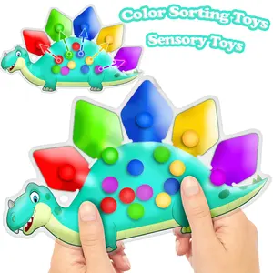 Dinosaur Color Sorting Sensory Toy Gift for Toddler Activities Sensory Play Fine Motor Matching Game Roadtrip Travel Essential Montessori Autism Fidgets for Classroom Stocking Stuffers for Kid 3 4 5 Year Old Boy