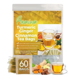 Kanglai Premium Turmeric Ginger Cinnamon Tea Bags 100% Natural Eco-Friendly Biodegradable Sugar-Free Caffeine-Free Gluten-Free Vegan 60 Tea Bags eco-friendly packaging