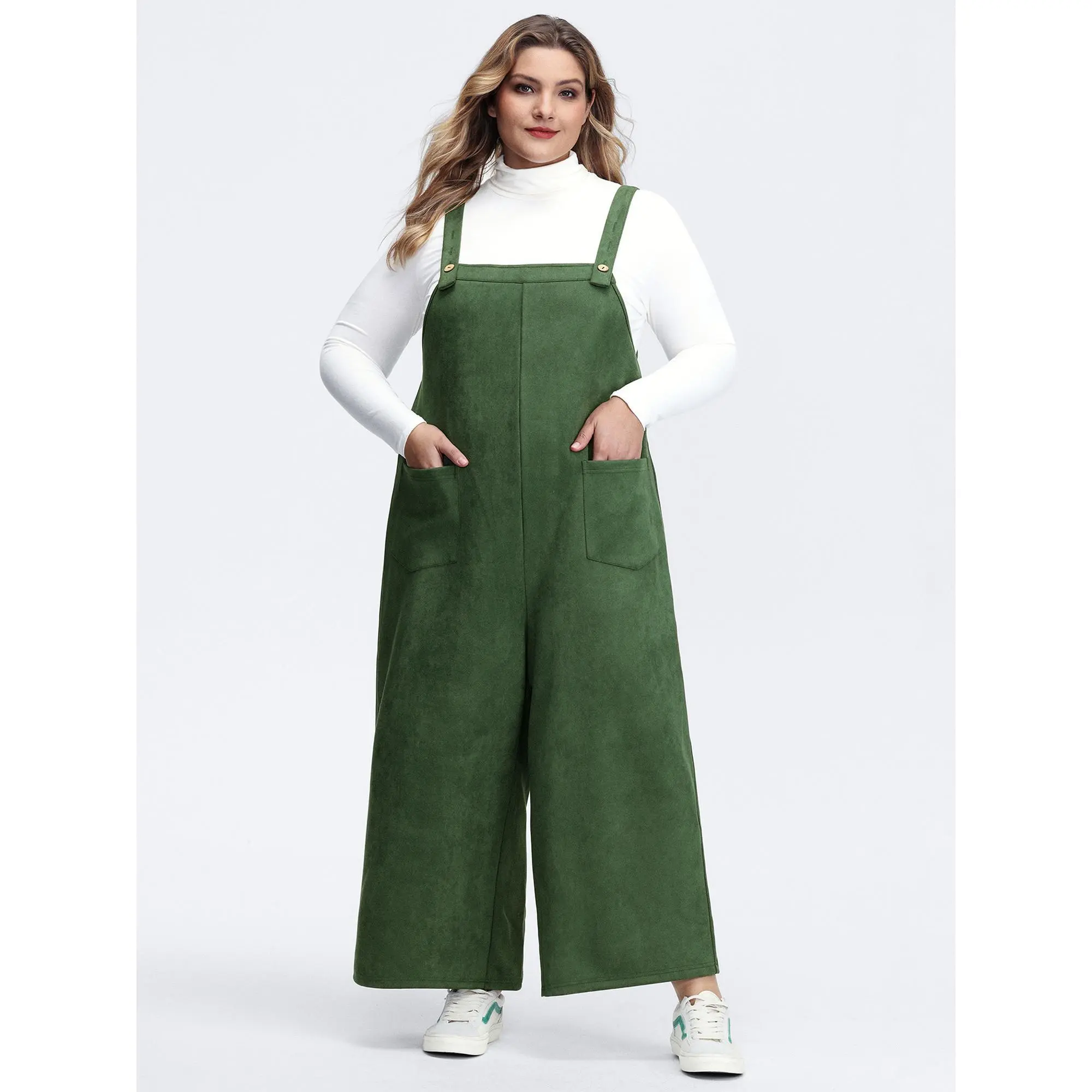 BLOOMCHIC Women's Plus Size Suede Velvet Overalls - Sleeveless, Medium Stretch Spandex Polyester Blend, Body-Flattering, Patch Pockets, Low Iron, Machine Washable, Non-Belt Basic Casual 2026 Summer Jumpsuit [M-6X], Sleeveless Cut, Clothes