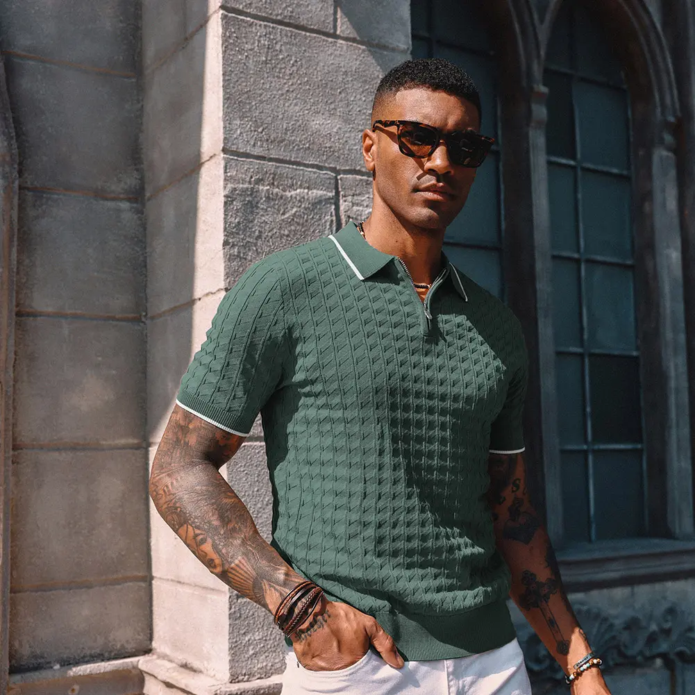 PJ PAUL JONES Men's Knit Polo Shirts Short Sleeve Quarter Zip Polo