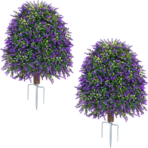 2 Pcs UV-Resistant Topiary Artificial Shrubs, Lifelike Fake Plants, Decorative Fake Flowers for Garden, Front Porch, Yard and Balcony Decor, Garden Decoration, Fake Outdoor Flowers