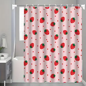 Strawberry Pattern Pastel Shower Curtain, Waterproof Bathroom Curtain, Soft Fabric Shower Curtain, Bathroom Decor, Home Bathroom Decoration, Bathroom Decoration Accessories