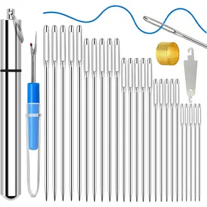 Sewing Needles Embroidery Needles with Large Eye 25 Pcs Hand Sewing Needle Set Nickel-Plated High Carbon Steel with Aluminum Tube for Mending Cross Stitch Quilting & Crafts