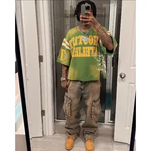 graphic tees  men gifts  trendy t-shirts American Retro Gothic Fashion Summer Casual Hip-hop Splicing T-shirt Men's Y2K Personalized Street Retro Sports Jersey Top Menswear Sleeve Streetwear Tshirt Crewneck Tropical