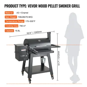 VEVOR 53 inch Portable Charcoal Grill, Propane Gas Grills with Cover and Cart, Heavy Duty Iron BBQ Grill, Mini Tabletop Smoker for Outdoor Cooking, Barbecue Camping, Picnic, Patio, and Backyard, Black