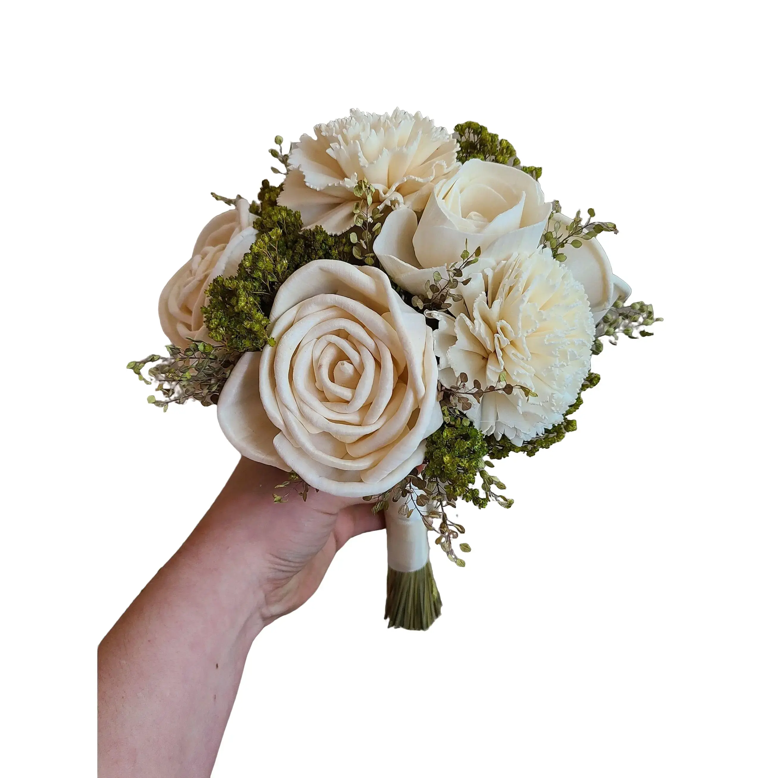 Micro wedding bouquet,  ready to ship mini bridal bouquet,  wood flowers bouquet,  ivory wedding flowers