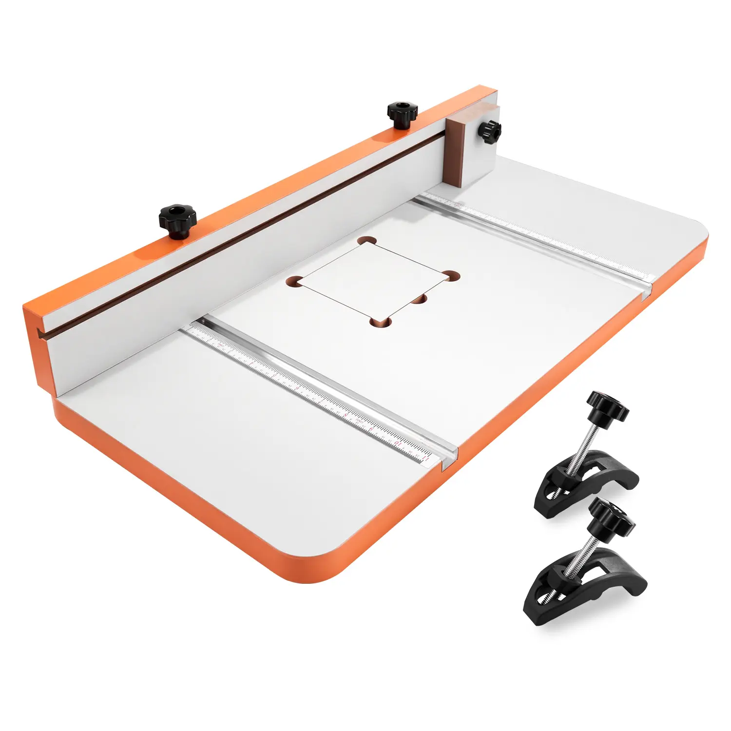 【Summerfinds】VEVOR Drill Press Table, 24 in x 12 in MDF Worktable with Adjustable Fence, Stop Block, T-Slots, Built-In Scale, Compatible with Drill Presses, Tool Box, Base Plates for DIY Projects