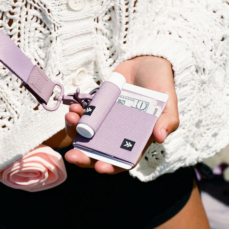 Thread Slim Elastic Wallet & Card Holder Mauve - Slip On Closure Durable Tight Knit Elastic with Built-in Keyring for Keys and Lanyard Minimalist Card Holder, Rfid Blocking Slim Front Pocket Wallet, Mens Wallet, Business Card Cases, ID Window