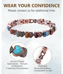 Hot itemsBlue green turquoise copper bracelet, suitable for both men and women - Red copper magnetic bracelet, natural and unique gemstone, women's gift