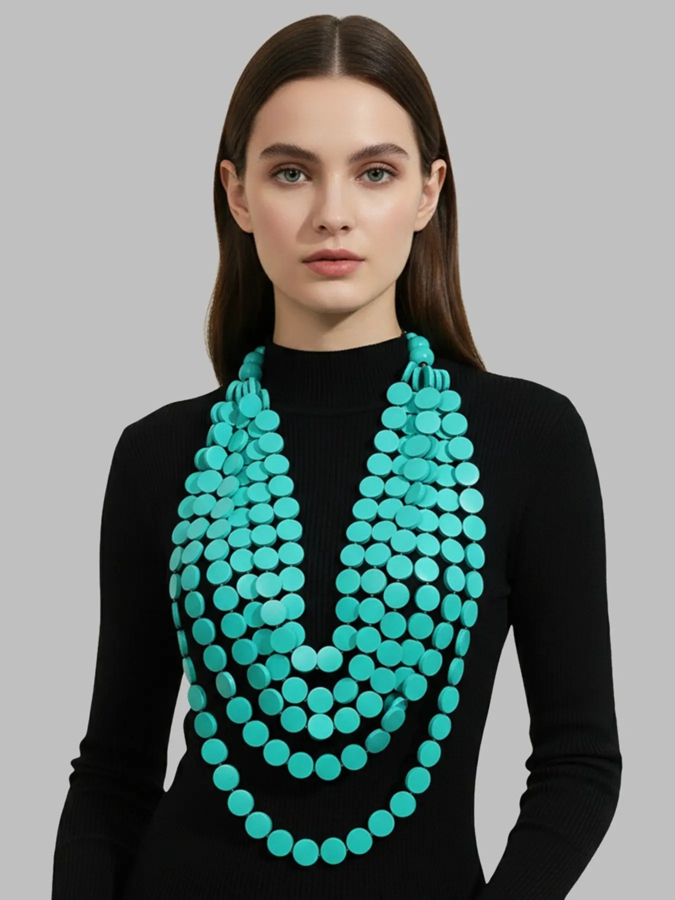 European and American fashion multi-layer round wooden bead handmade long necklace for women's party accessories Fashionable Accessory Fashion Accessory Necklace Fashion Jewelry Party