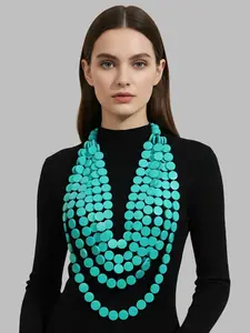 European and American fashion multi-layer round wooden bead handmade long necklace for women's party accessories