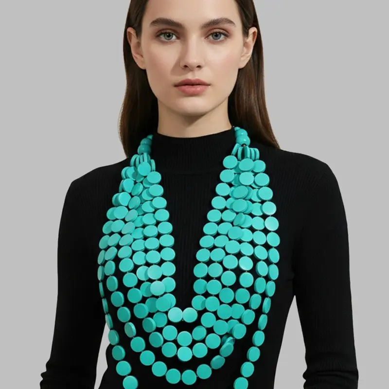 European and American fashion multi-layer round wooden bead handmade long necklace for women's party accessories Fashionable Accessory Fashion Accessory Necklace Fashion Jewelry Party