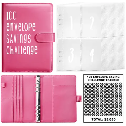 100 Envelopes Money Saving Challenge, 100 Envelope Challenge Binder, Easy and Fun Way to Save $5,050, Savings Challenges Budget Book Binder with Cash Envelopes for Office,Home,School