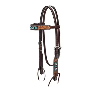 45-0144 Weaver Turquoise Cross Turquoise Beaded 5/8" Browband Headstall