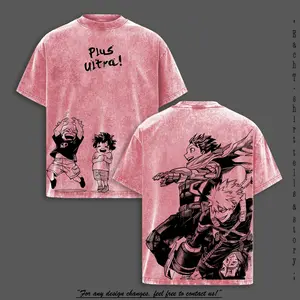 Deku & Bakugo Vintage Oversize Washed T-Shirt, My Hero Academia Heavy Cotton Graphic Tee, Retro Anime Streetwear for Men and Women