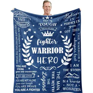 Get Well Gifts for Men Blanket, Get Well Soon Gifts for Men After Surgery, Inspirational/Motivational Gift for Man Dad Husband, Thinking of You Gift, Comfort Blankets for Healing Blue