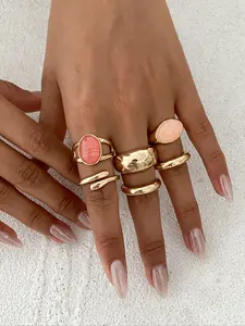 Boho Style Glass Gemstone Stackable Rings Set, Vintage Multi-element Fashion  Unique Design Jewelry for Women, Perfect Gift for Friends & Daily Wear