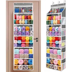 Yarn Organizer with 5 Zipper Closure Compartments, Large Capacity Organizer, Over the Door Yarn Holder for, Needles, Clear Grey