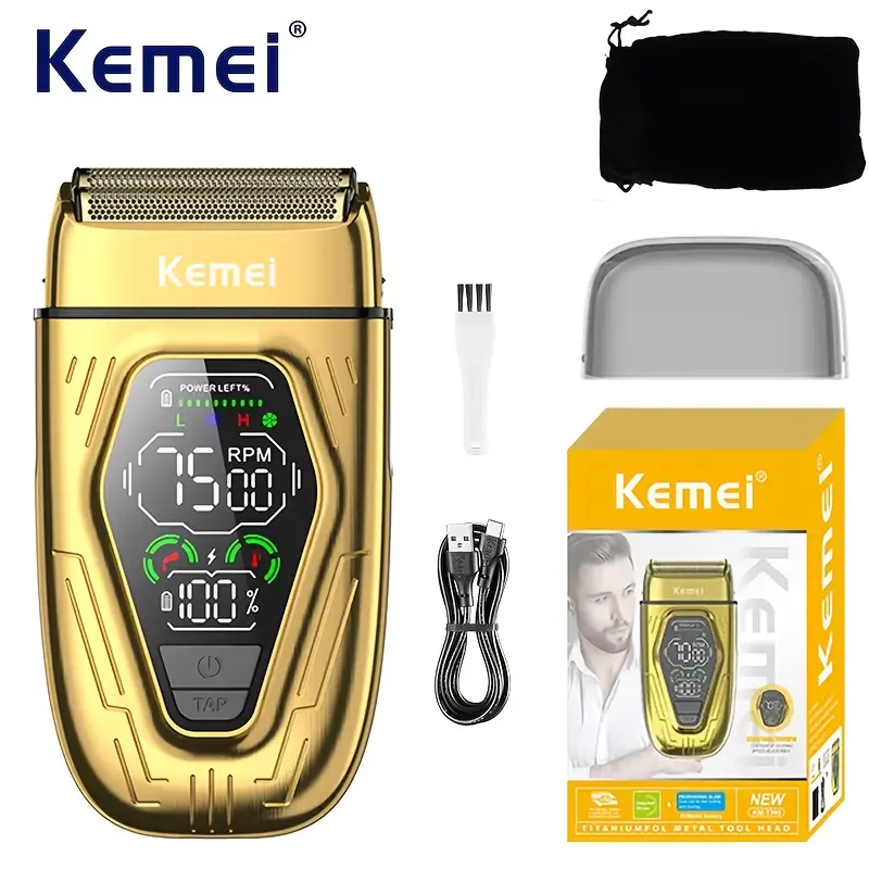 Kemei T360 New Electric Shaver with LED Display, Rechargeable Beard Trimmer for Men, Bald Head Design, Efficient Grooming Tool