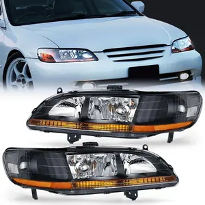 Nilight Headlight Assembly Compatible with 1998 1999 2000 2001 2002 Honda Accord Headlamps Replacement Black Housing Amber Reflector Upgraded Clear Lens Driver and Passenger Side, Ip65 Rated, Pair Set