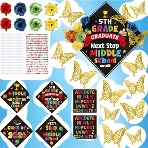 cosmisun Kindergarten Graduation Cap Decorations - 28 Pcs DIY Grad Cap Decorations Kit, Faux Flowers 3D Butterfly Rhinestones Pearl Stickers for Hat Topper Crafts Gift, 2026 Graduation Party Supplies
