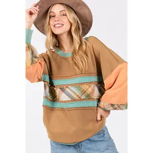SAGE + FIG Mineral Wash Raw Edge Color Block Sweatshirt