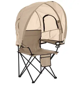Outdoor Oversized Canopy Tent Camp Chair Shade Folding Cupholder Zip Windows Storage Carrying Case Beach Yard Trip- Weight Capacity 350LB - Taupe