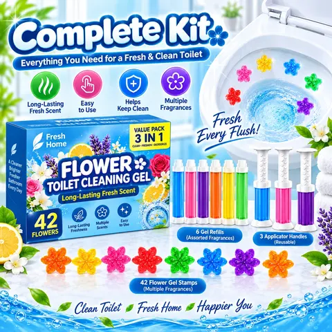 42 Flower Toilet Gel Stamps – 9 Fresh Scents, Long-Lasting Odor Elimination, Easy-to-Apply Toilet Bowl Cleaner & Bathroom Freshener (3 Pack)
