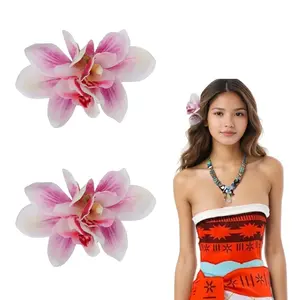 2 Pack Hawaiian Hair Flowers Women’s Floral Orchid & Hibiscus Flower Hair Clips - Artificial Flower Barrettes for Wedding, Bridal, Tropical Beach Party Holiday Accessories