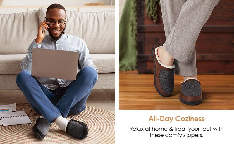 DREAM PAIRS Men's Cozy Memory Foam Slippers with Fuzzy Wool-Like Lining, Slip-on Washable Indoor Outdoor House Shoes