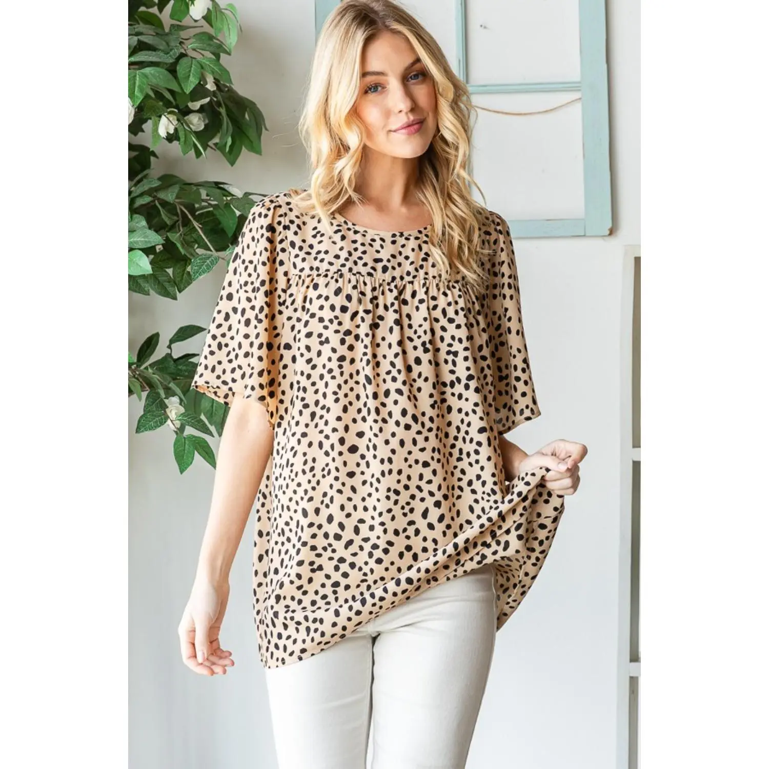Heimish Full Size Animal Print Flutter Sleeve Blouse