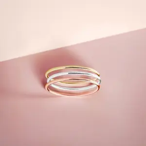 Trio of Smooth Stacking Rings | Set of 3 Mixed Metal 1mm Thin Stacking Skinny Rings | Silver Gold & Rose Gold | Comfort Fit | Sizes 3-12