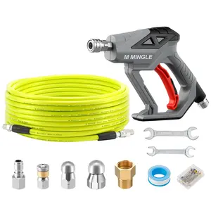 M MINGLE Sewer Jetter Kit for Pressure Washer , Drain Cleaner Hose with Power Washer Gun, 1/4 Inch NPT Corner Rotating and Button Nose Sewer Jetting Nozzle, Orifice 4.0, 4.5, Pressure Washer Accessories, Power Washer Attachment