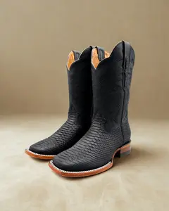 Matte Black Python | Men's Cowboy Boots Square Toe