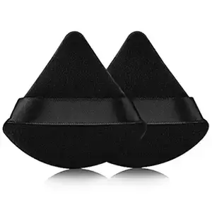 2 Pcs Triangle Powder Puff for Face Powder, Soft Plush Setting Makeup Puff, Velour Cosmetic Foundation Blender Sponge Beauty Makeup Tools (Black)