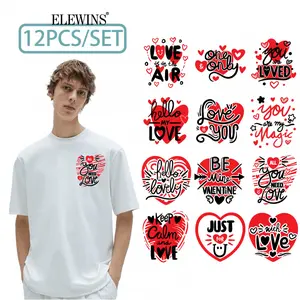 12 Sheets  Valentine Quotes Iron On Stickers - Love Phrases Heat Transfer Patches with Cute Cupid, Romantic Sayings & Hearts for DIY T-Shirts, Jeans, Backpacks, Hats, Fabric Crafts - Vinyl Appliques for Family Matching Outfits, Valent