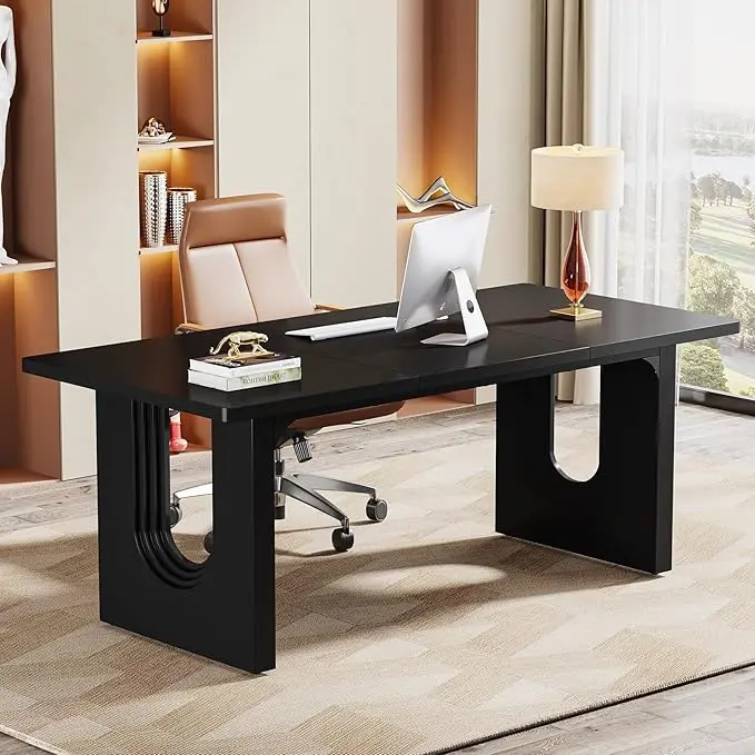 Tribesigns Modern Executive Desk, 70.9" Large Office Computer Desk, Conference Table Meeting Room Table, Simple Workstation Business Furniture for Home Office, Black