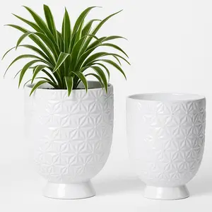 White Ceramic Planter Set 2pc