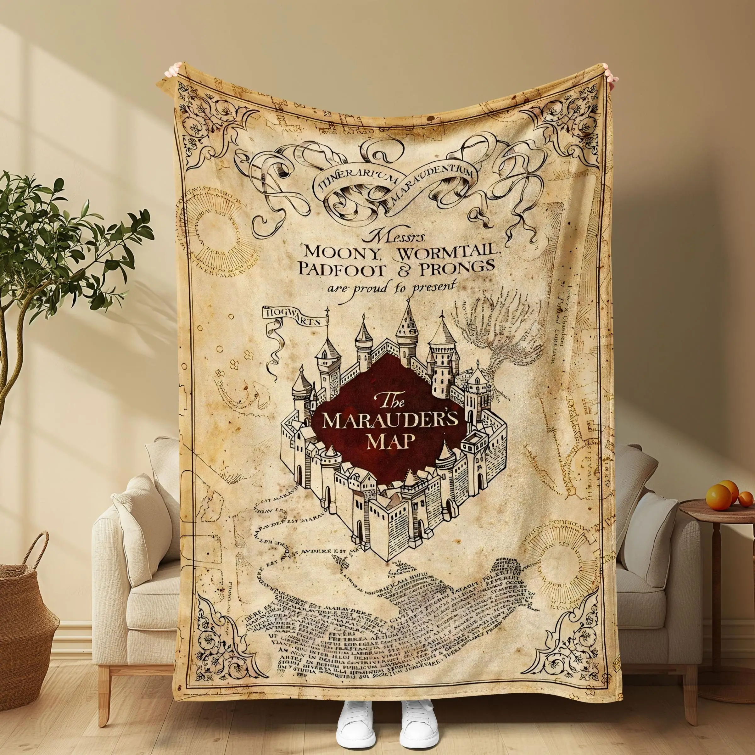 Map Pattern Stylish Blanket, 1/2 Counts Soft Comfortable Throw Blanket, Cool Bedroom Bedding Blankets, Warm Napping Blanket for Home Office Travel Cam