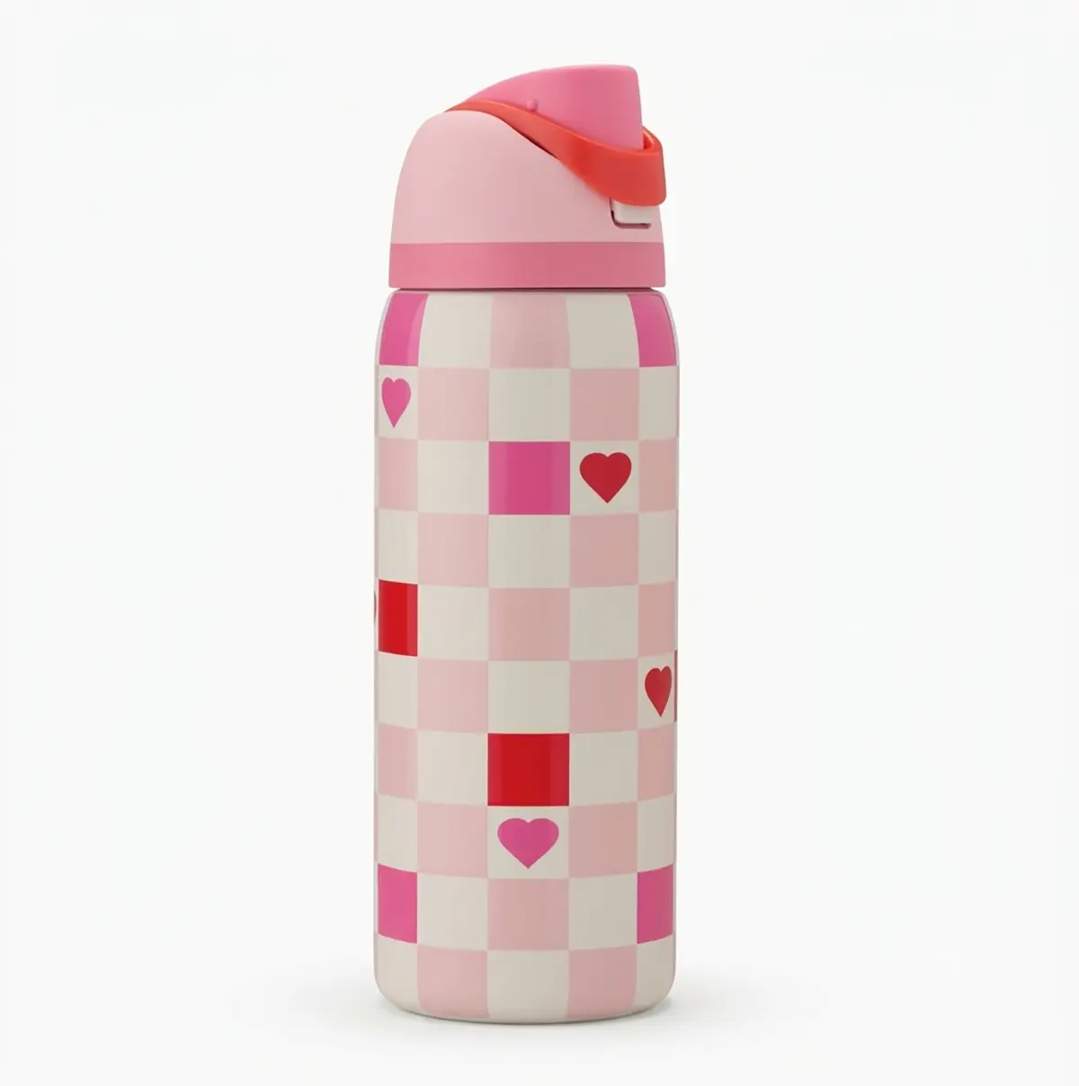 Owala Pink Heart Checkered Stainless Steel Water Bottle with Flip Lid, Kitchenware Drinkware