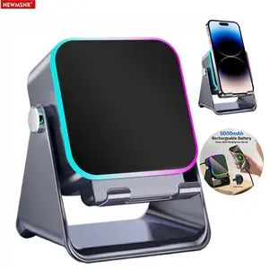 (upgrade)5 In 1 Auto-induction Wireless Induction Speaker 8 RGB Light Phone Stand Surround Sound Portable Bluetooth Phone Holder